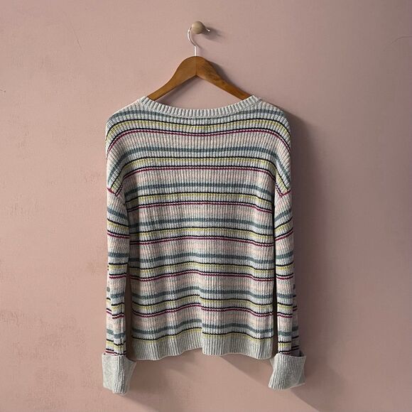 Caslon Light Gray Colorful Stripe Round Neck Knit Pullover Sweater Size S NWT - Picture 2 of 12